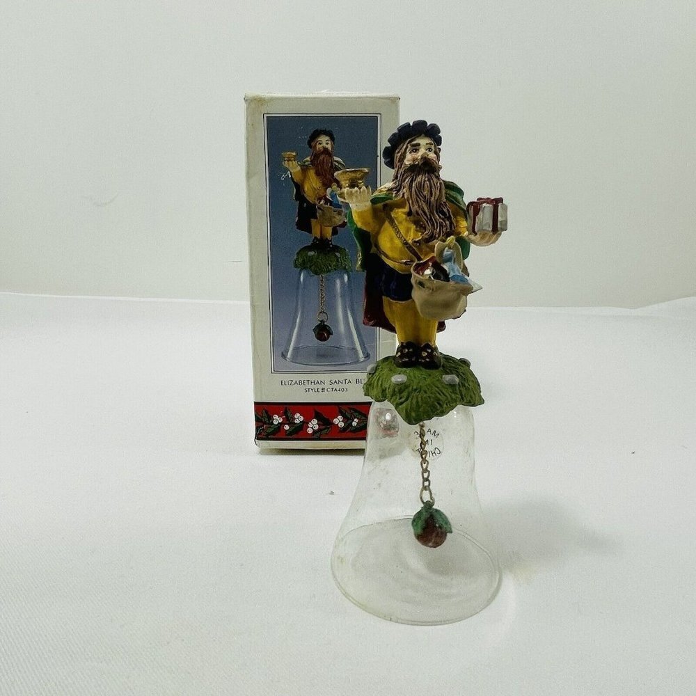 Vtg Novelino Elizabethan Santa Bell Christmas Figurine Glass Resin Display Stand